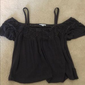 Charcoal laced off the shoulder blouse